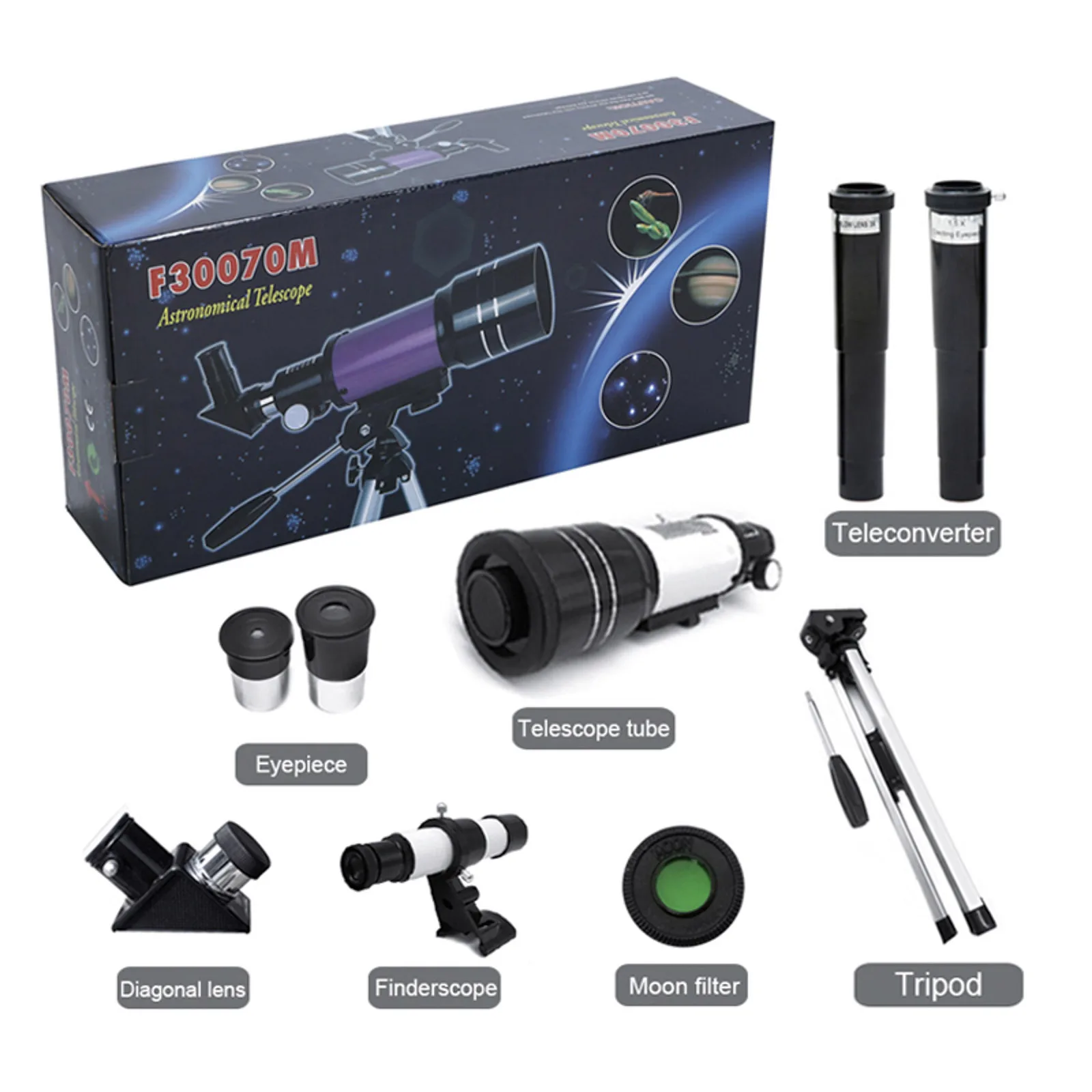 70mm Table Astronomical Telescope 150X Beginners Monocular Moon-watching Telescope with Tripod Child Birthday Gift Telescope