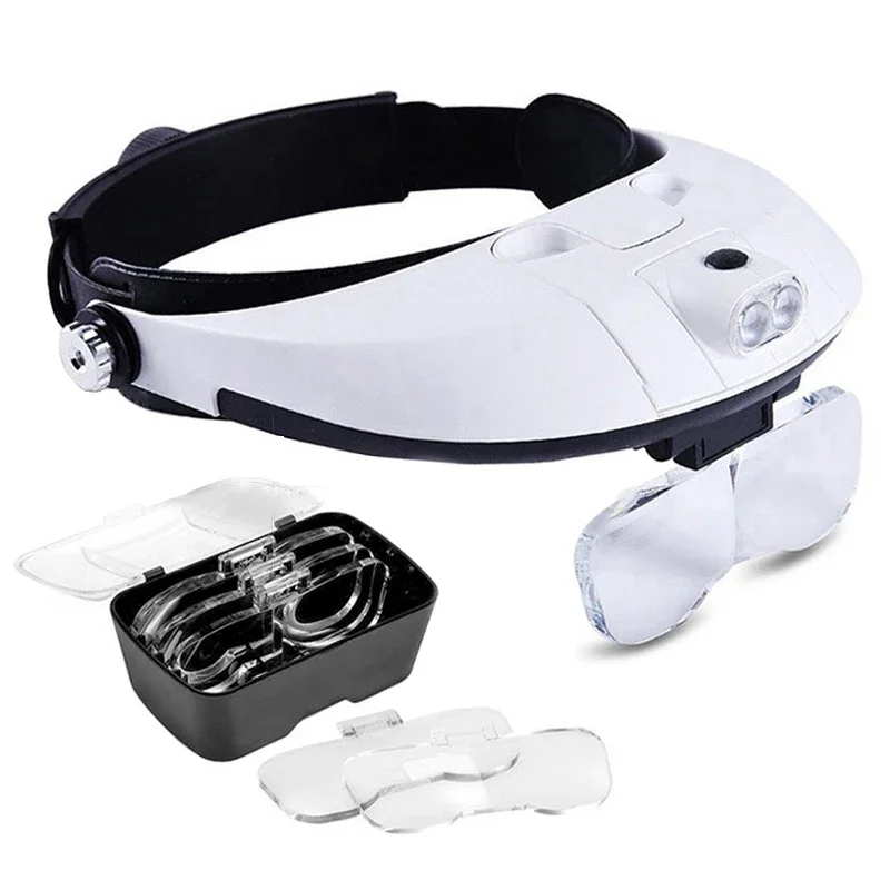 Head-Mounted Led Light Magnifying Glass Can Replace The Maintenance Reading Glasses 5 Kinds of Multiple Replaceable Lenses