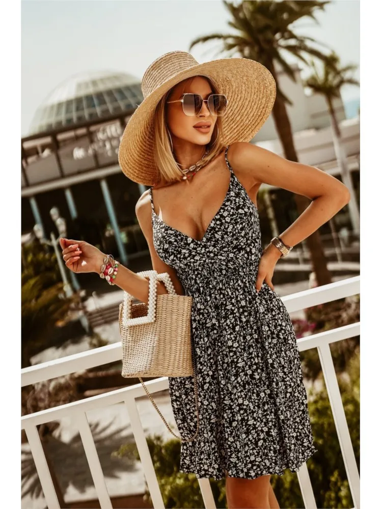 2024 Boho Beach Dress Women Summer New Sleeveless V Neck Sexy Short Dresses Female Fashion Floral Print Vintage Mini Dress Robe