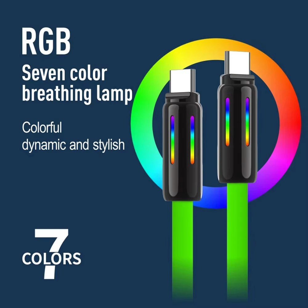 NNBILI 240W 4-in-1 Fast Charging Data Cable Colorful RGB Breathing Light USB C To Type-C High-speed Transmission Charger Cable
