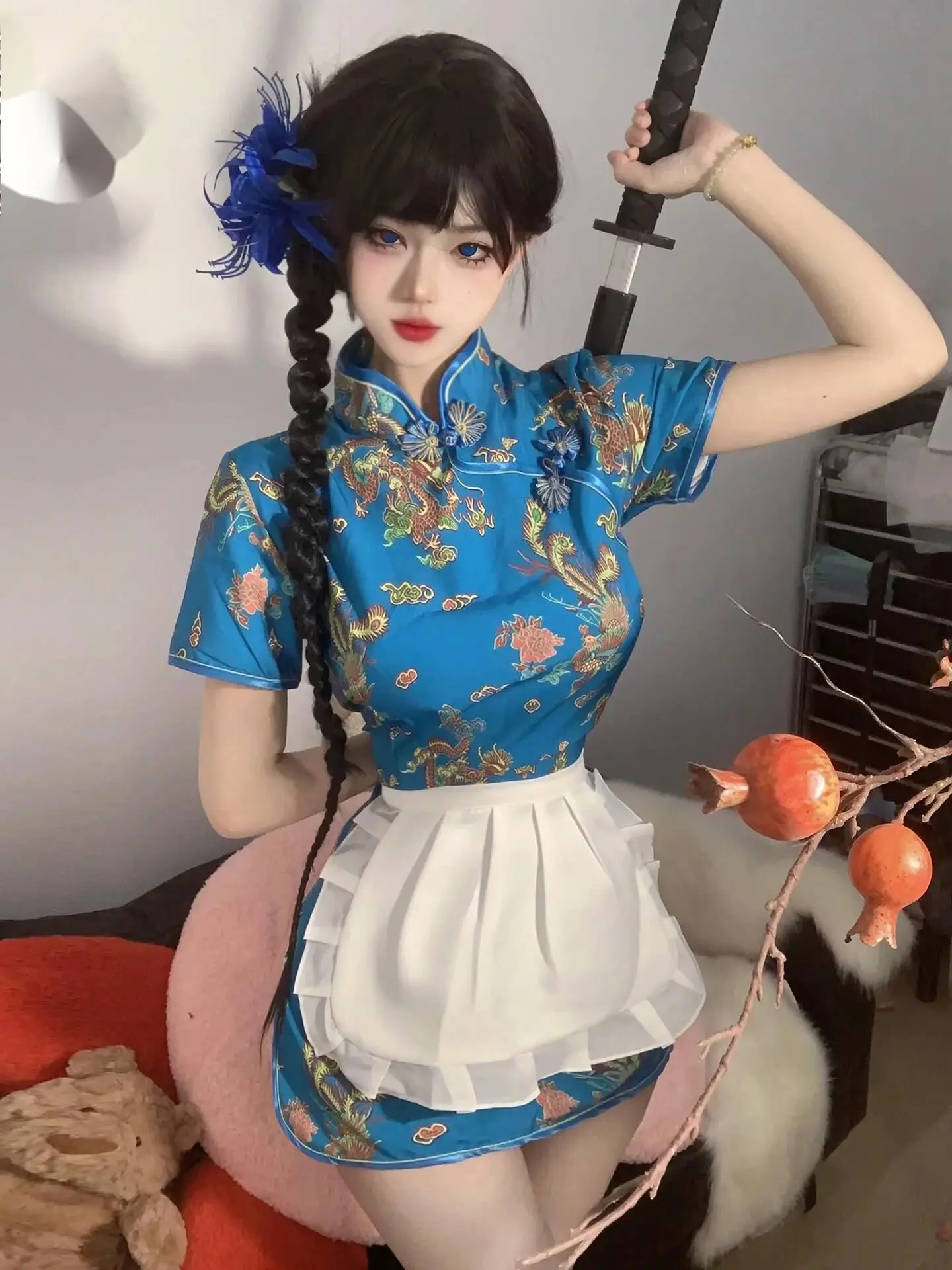 Chinese Cheongsam Improved New Soft Girl Dress Elegant Tight Fitting Embroidery Short Sleeve Wrap Buttocks Dress Trendy New 6WMM