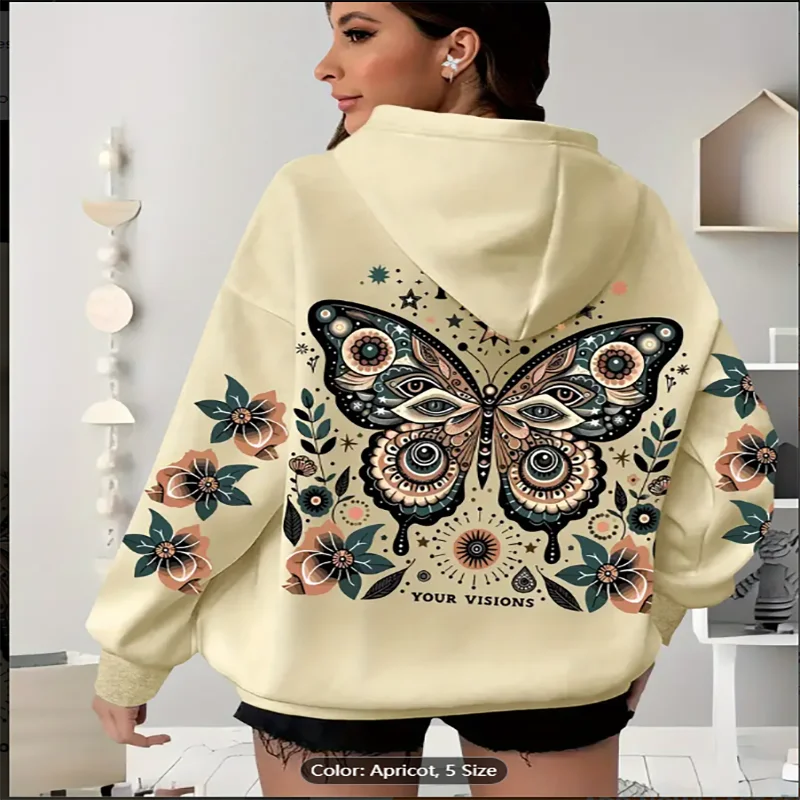 

Толстовка с капюшоном с принтом бабочки — повседневная толстовка из полиэстера с эластичной трикотажной тканью Всесезонный пуловер с капюшоном — унисекс