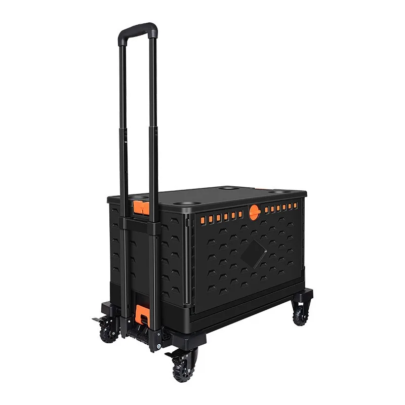 For Portable Folding Trolley Storage Box Shopping Cart Pull Rod Foldable Box Trolley Shopping Cart Camping with Brakes