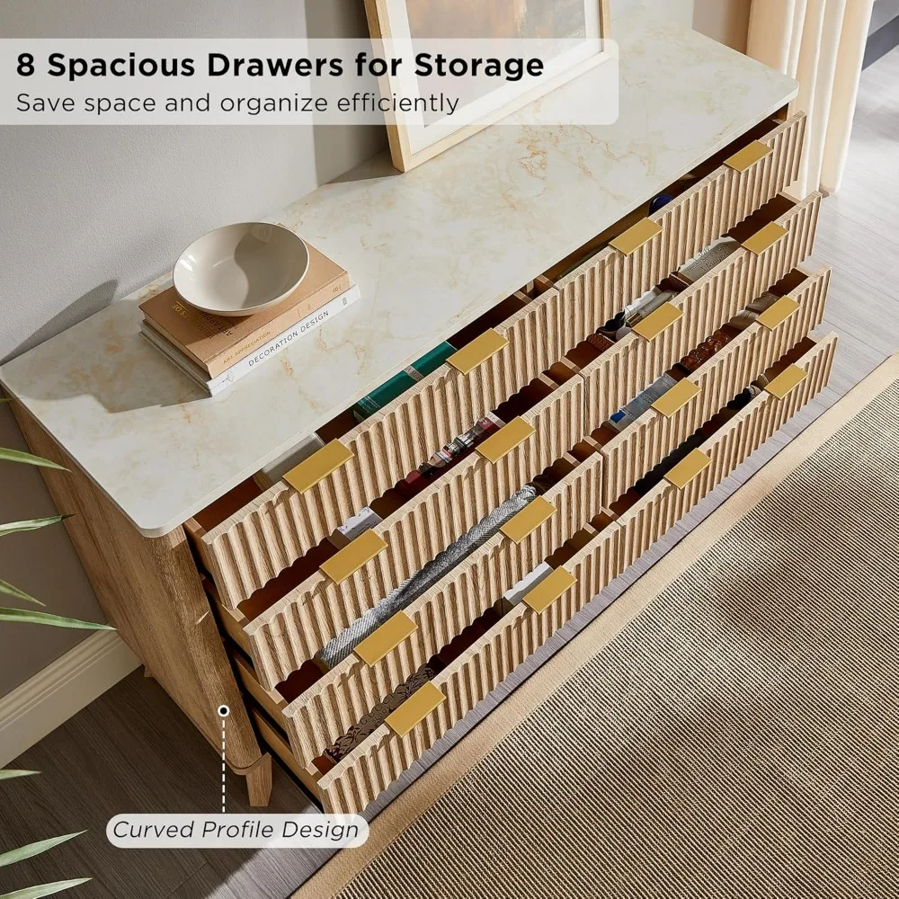 خزانة ملابس رائعة ذات 8 أدراج، 54 خزانة ذات أدراج عصرية واسعة مع سطح من الرخام الصناعي، تصميم منحني، ستان تلفزيون لخزانة الملابس #5