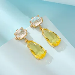 Trendy Big Pink Drop Shape Dangle Earrings for Women Fresh Bright Yellow Premium Crystal Female Wedding Party Accessories Bulk