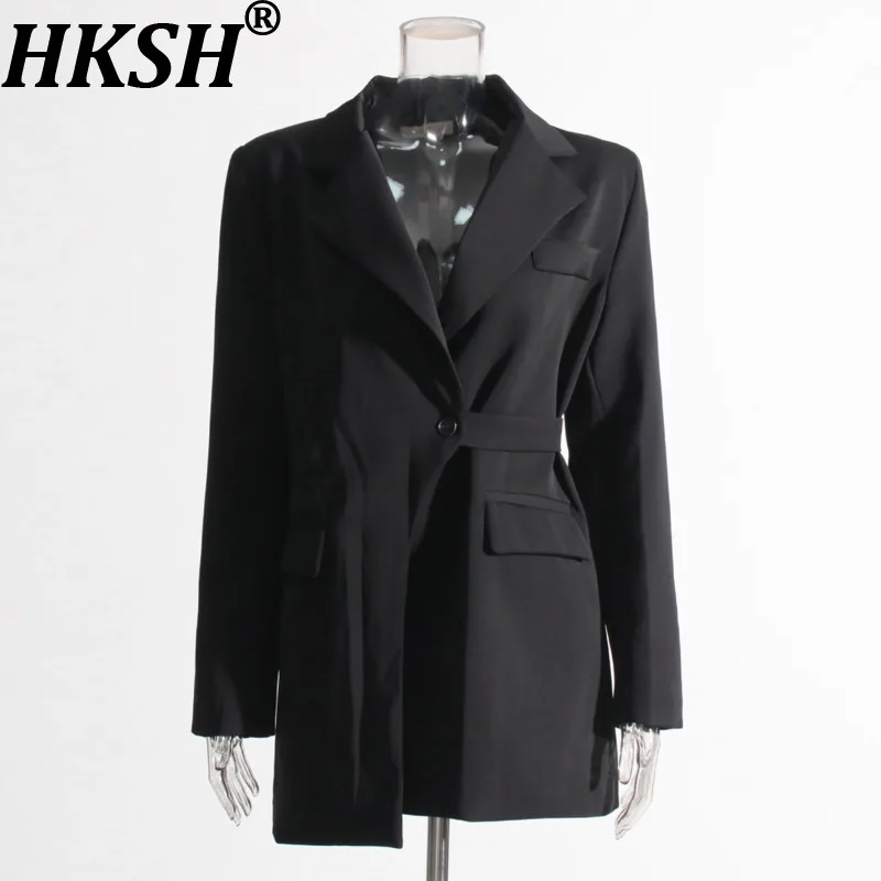 

HKSH Spring Autumn New Women Blazer Notched Collar Waist Cinching Slim Fit Solid Color Elegant Fashion Office Lady Coats HK16750