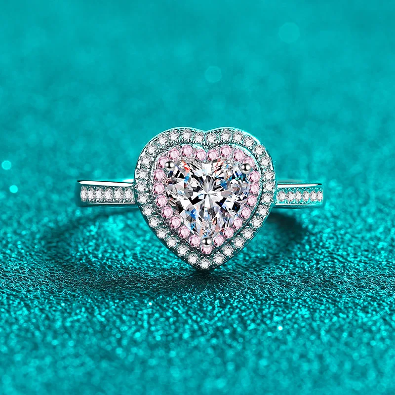 

18k White Gold Platinum PT950 1ct Moissanite Heart Love Cut Wedding Ring for Women Dainty Modern Jewelry