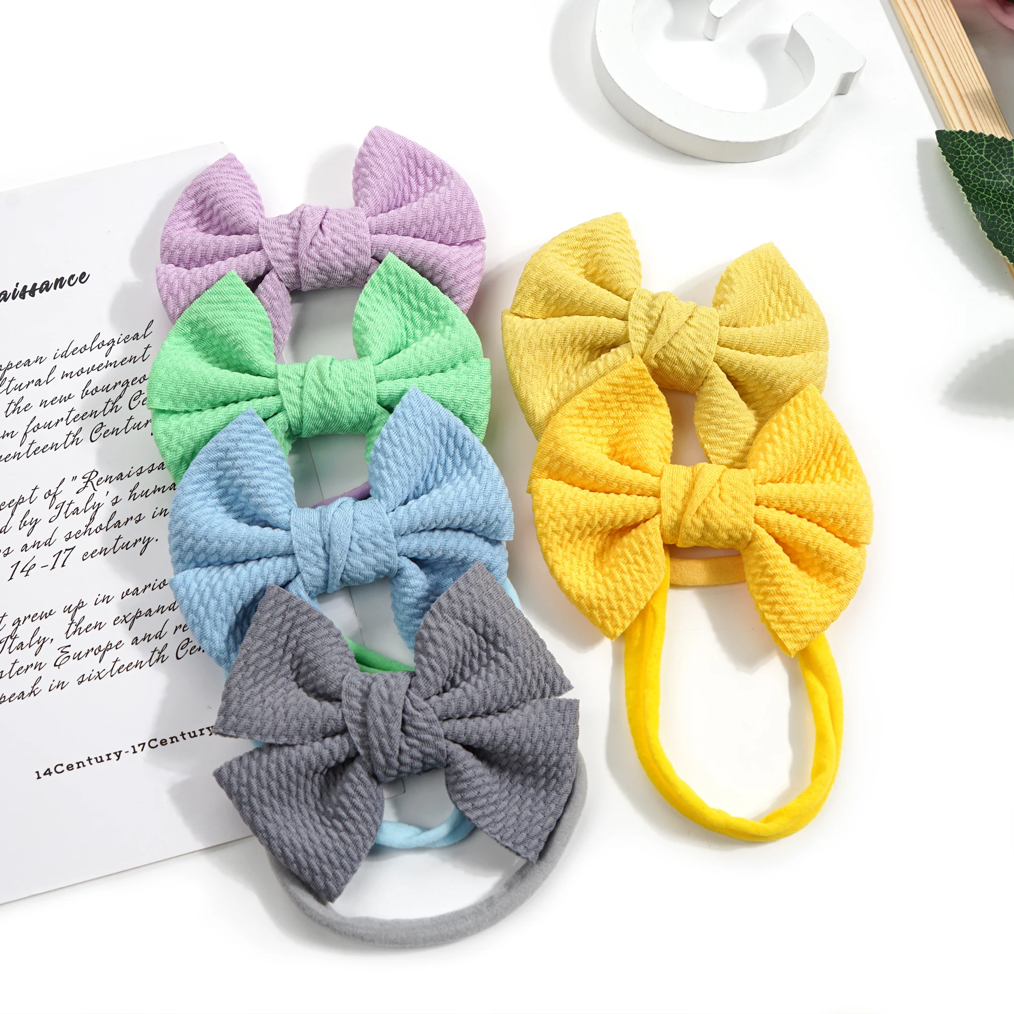 

6Pcs/Set 4' 'Baby Girls Big Bows Nylon Headbands Fabric Bows Elastics Hairbands Hair Accessories for Newborn Infant Toddlers