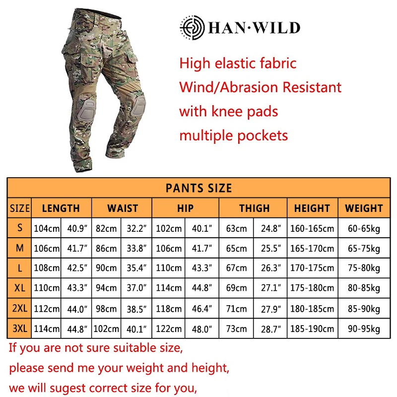 Tactical Pants Pockets Camo Men Work Pant +Pads Combat Paintball Airsoft Hunting Clothes Ripstop Men Clothing Wear-resisting