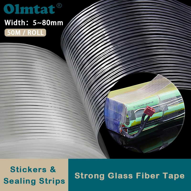 

Width 5mm-80mm Fiber Tape 50m/Roll Lithium Battery Pack Insulation Wrap Fiberglass Tape Transparent Single Side Adhesive Tapes