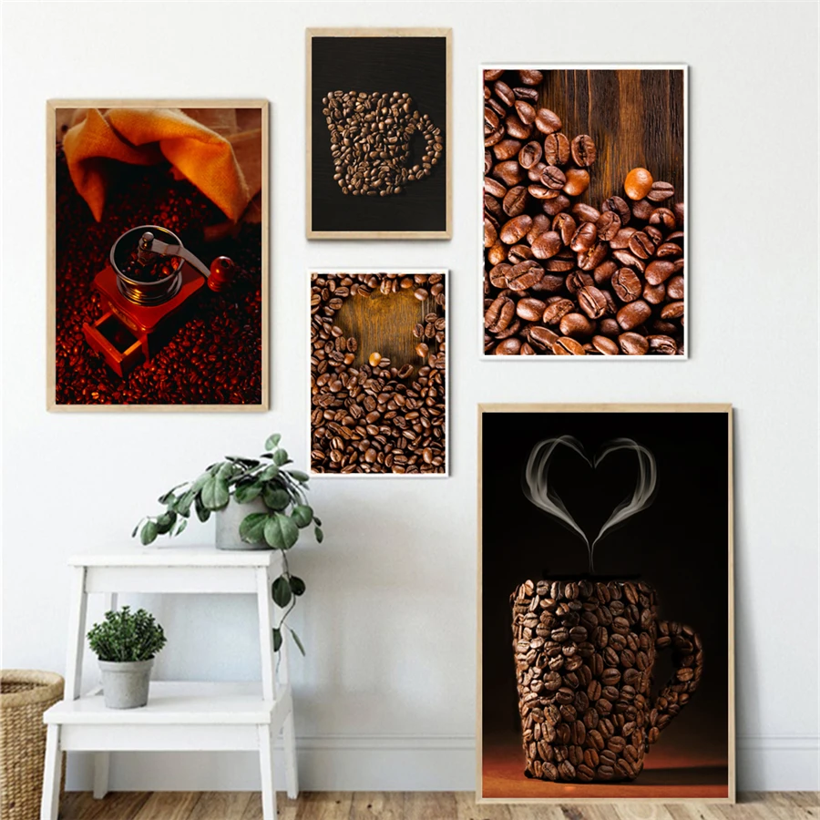 Modern Black Coffee Bean Canvas Posters and Prints Coffee Cup Simple Painting Wall Art Nordic Kitchen Home Decor Modular Picture