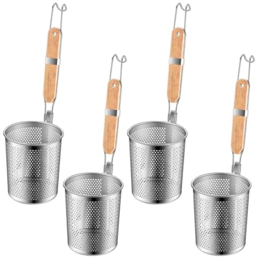 

4-х шт. сито для макарон из нержавеющей стали с деревянной ручкой 4,7 x 5,2 сетчатый скиммер для использования на кухне в приготовлении пельменей и лапши