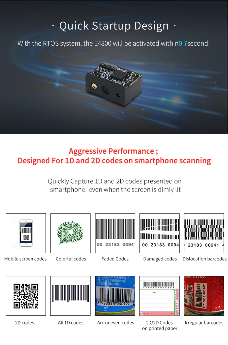 Yokoscan E4800 Megapixel 2D QR OCR OEM Barcode Scan Engine Module ultra High Performance for PDA, Mobile Terminal, Kiosk