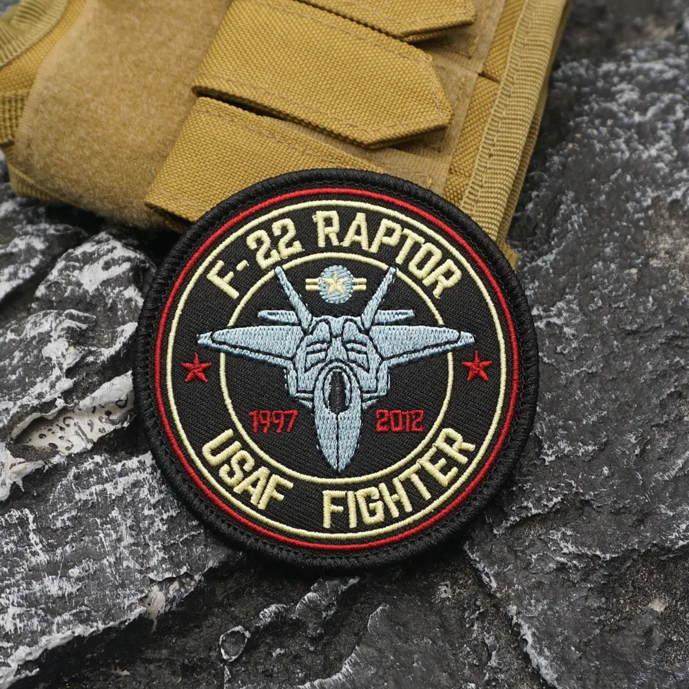 F-22 RAPTOR USAF FIGHTER Embroidered Patch with merrow border, Sewable Applique for Clothing and Accessories