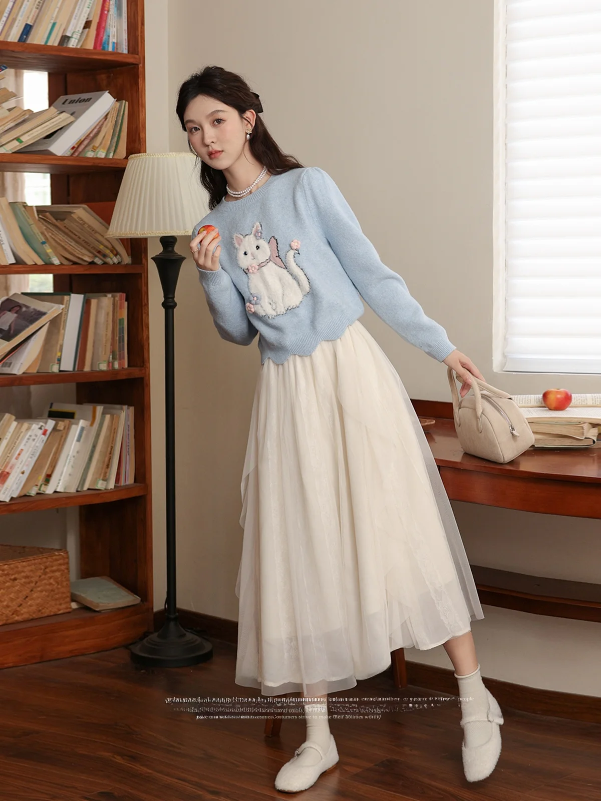 Laterne Nian ort runder Ne-Strickpullover für Damen, Lazy Design, Meersalz, Brea, Neu, 2023, süße Strickwaren mit Bärenmuster