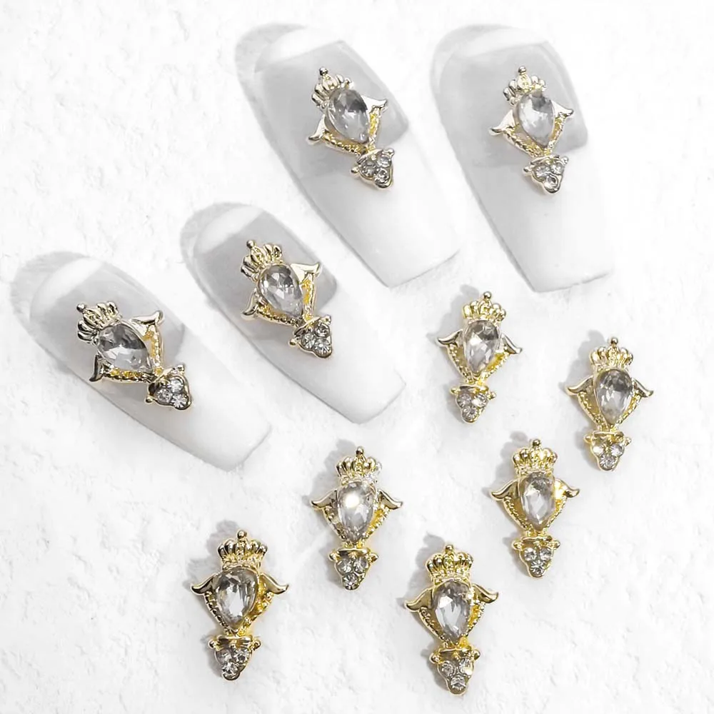 10Pcs 3D Liga Nail Art Encantos Crânio/Cruz/Flor/Asas Do Anjo/Rhombus Acessórios Prego Jóias Rhinestone Em Massa Peças De Luxo