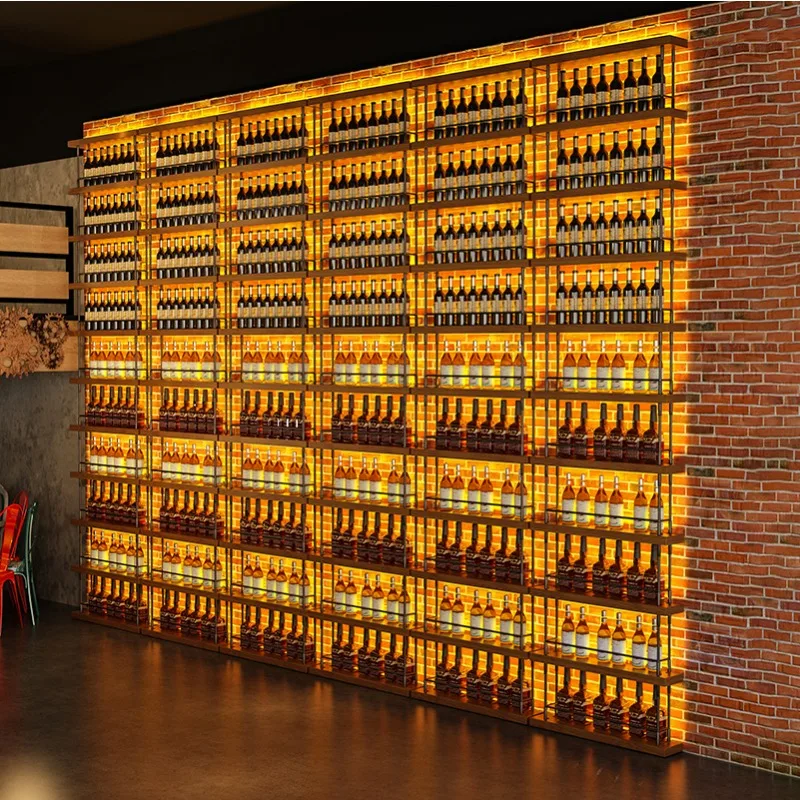 Wrought Iron Wine Rack Light Display Rack Bar Restaurant Wine Cabinets Wall Rack Wine Showcases Stojak Na Wino Household Items
