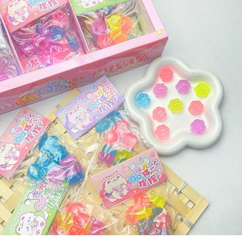 Kawaii Mini Fidget Toy Transparent Cat Paw Squeeze Toy Slow Rebound Blingbling Squishy Toy Gift Fidget Toy Cat Paw Gift