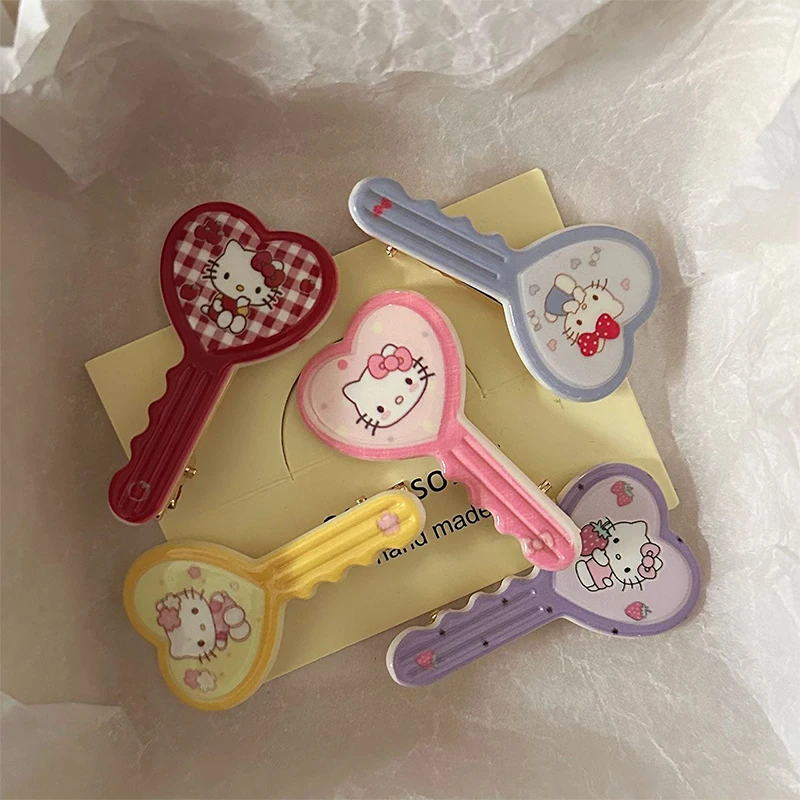 1Pc Cartoon Hello Kitty Gedrukt Sleutel Haarclip Kawaii Anime Meisje Hart Diy Decoratie Speelgoed Cadeau Nieuwe Sanrio Haarspeld