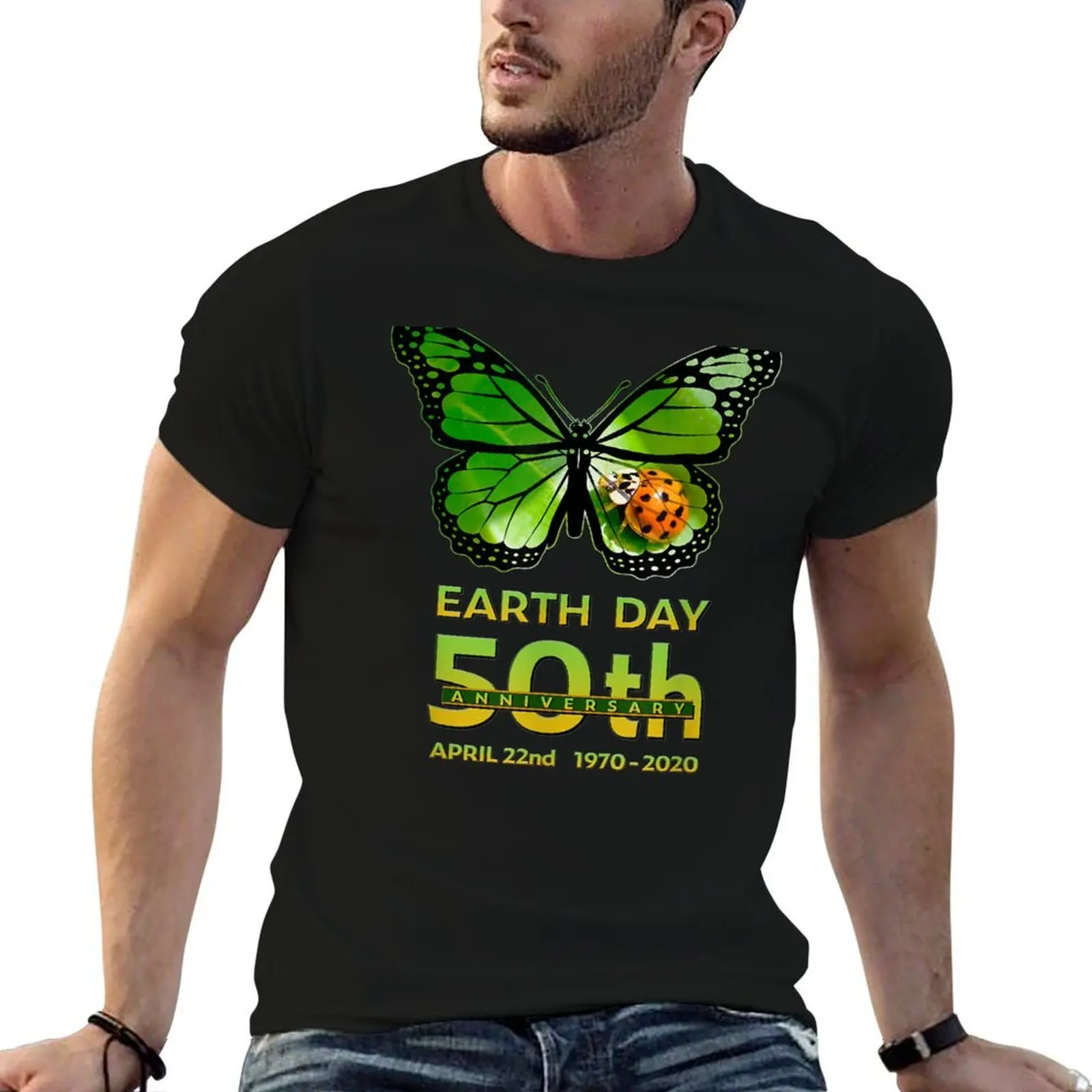 Earth Day 50th Anniversary Butterfly and Ladybug Silhouette T-Shirt plus sizes new edition oversized t shirt men