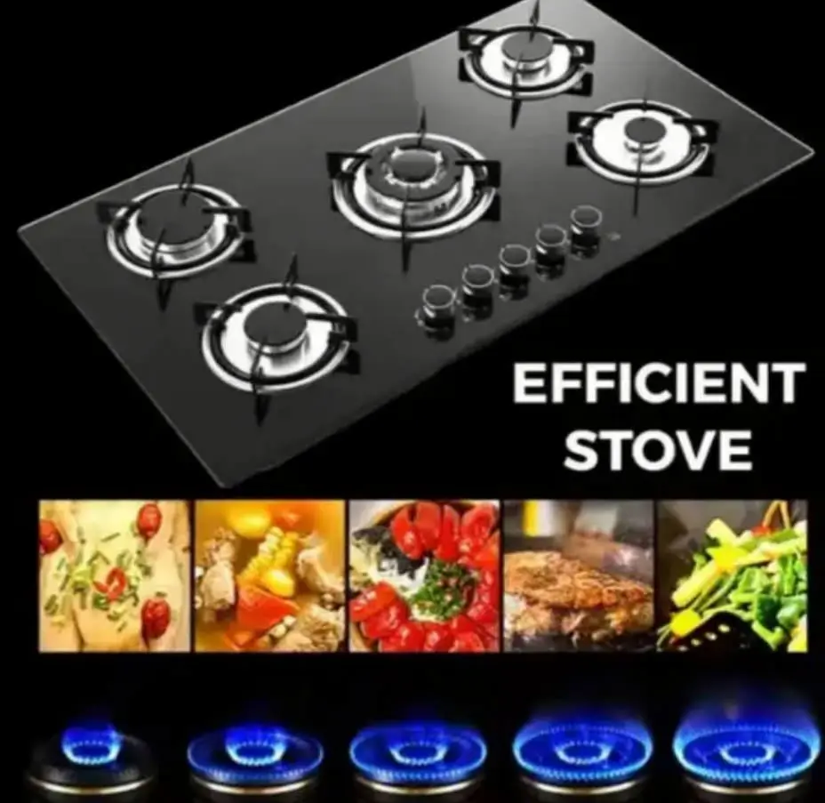 Embedded 4-Burner Multi-Head Built-In Stove Tempered Glass Panel LPG/Natural Gas RV Use Electronic Ignition Class Energy