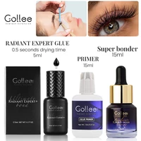 Gollee - Pegamento para Extensión de Pestañas de Secado Rápido (0.5-1s), 15 ml, Limpiador de Pestañas, Primer Profesional de Larga Duración, Super Bonder