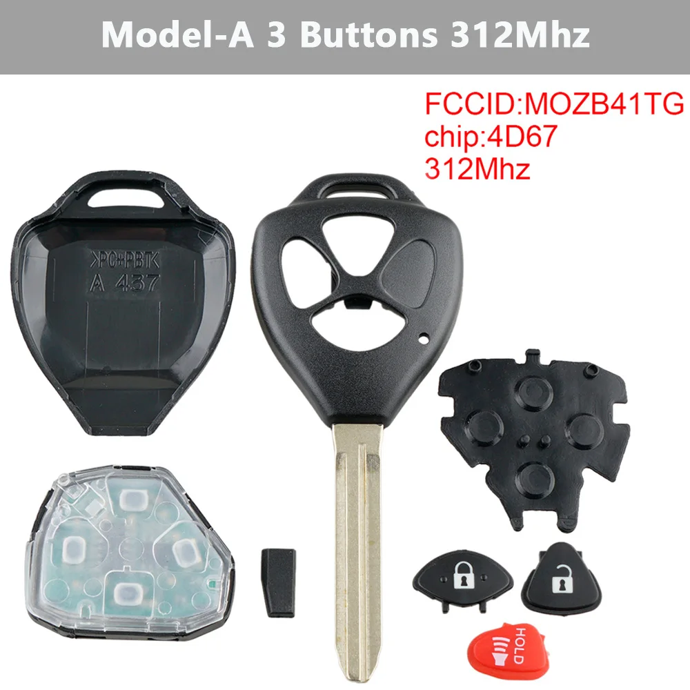 3 / 4 Buttons Remote Car Key Replacement Fob with 4D67 Chip MOZB41TG / GQ4-29T Fit for Toyota 2007-2013 Remote Smart Car Key