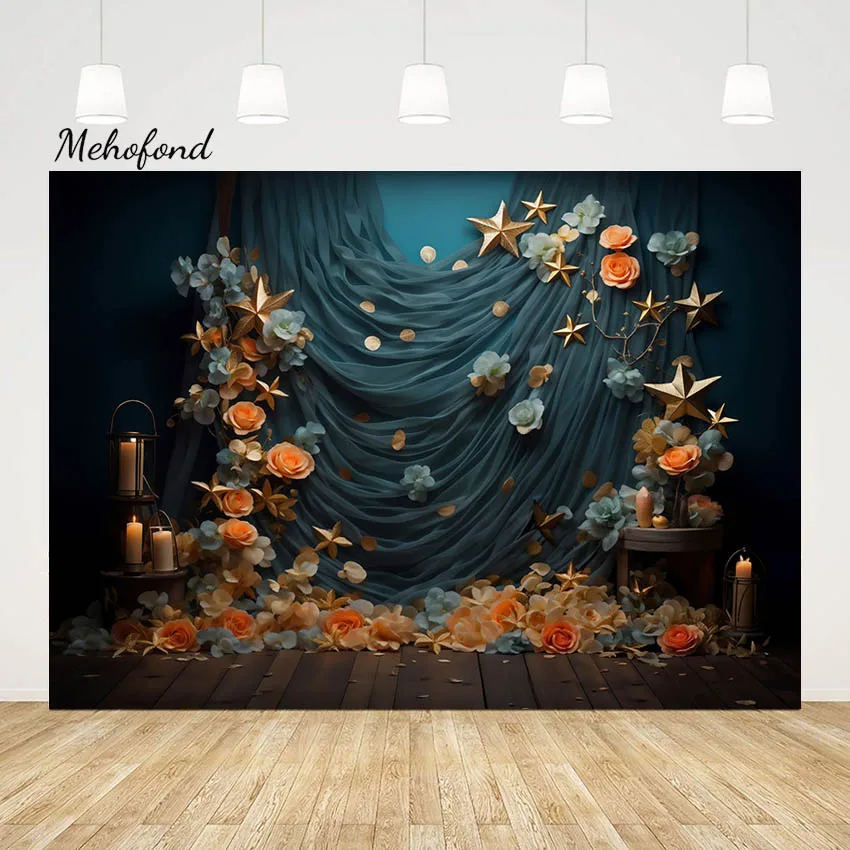 Mehofond Photography Backdrop Vintage Flower Curtain Kid Birthday Pregnant Background Grunge Star Decor Photo Studio Photocall