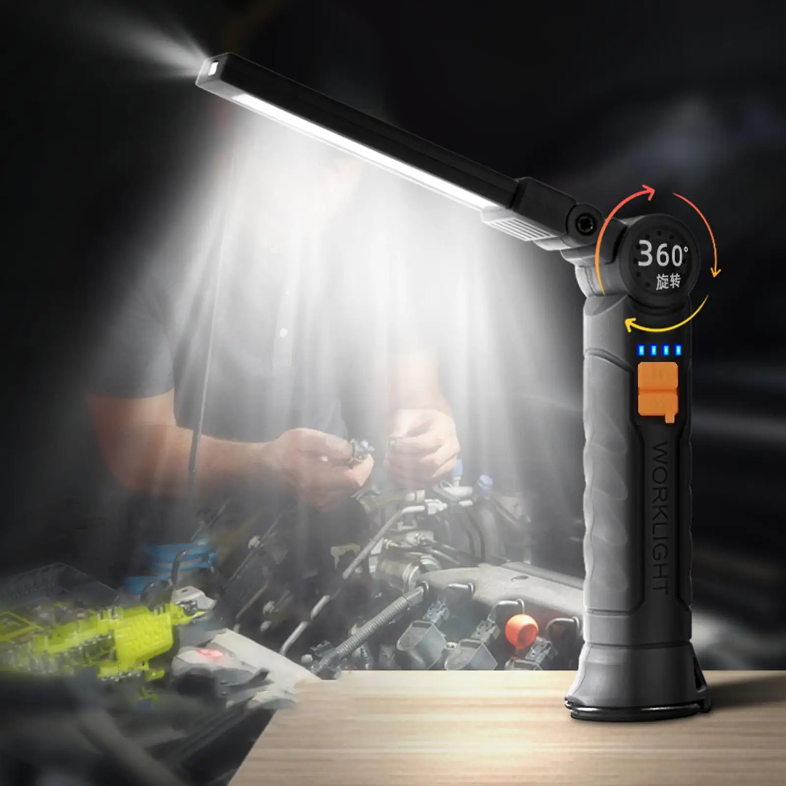 Portable COB LED Flashlight USB Rechargeable Work Light Magnetic Lanterna Hanging Lamp with Built-in Battery Camping Torch