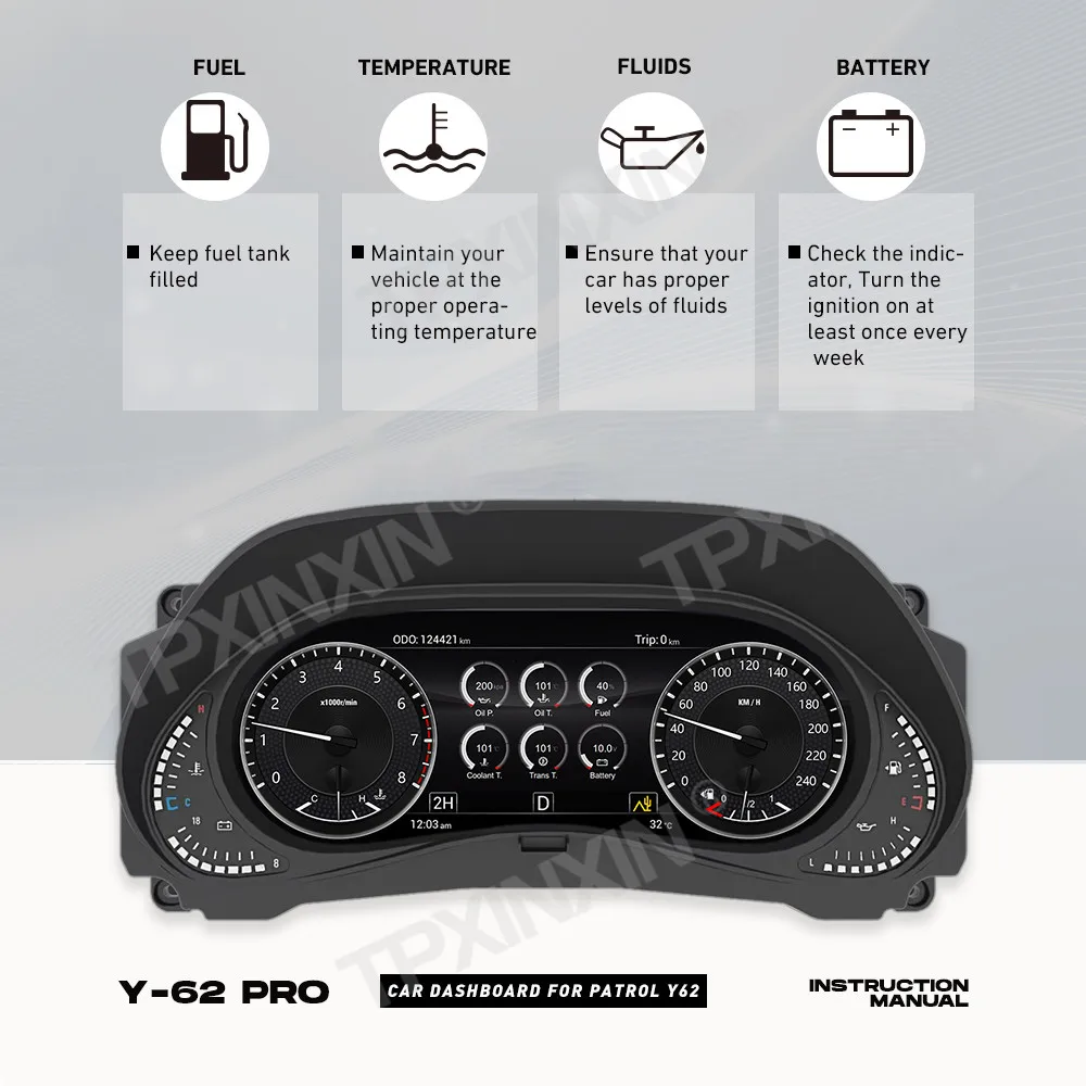 For Nissan Patrol Y62 Amand 2010~2021 Car Digital Cluster Instrument Carplay Dashboard Panel Virtual Cockpit Speed Meter Display