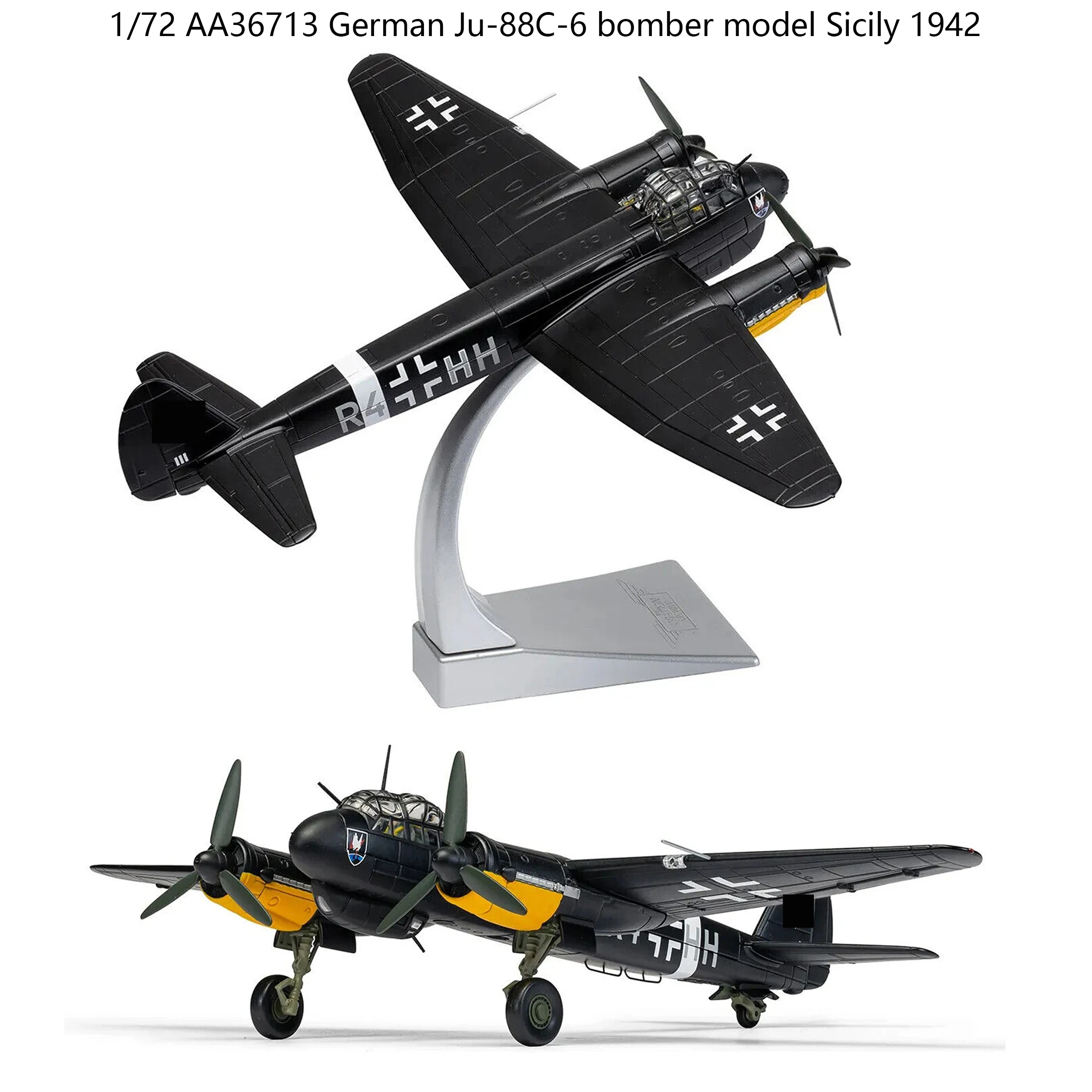 1/72 AA36713 German Ju-88C-6 bomber model Sicily 1942 Alloy finished aircraft model