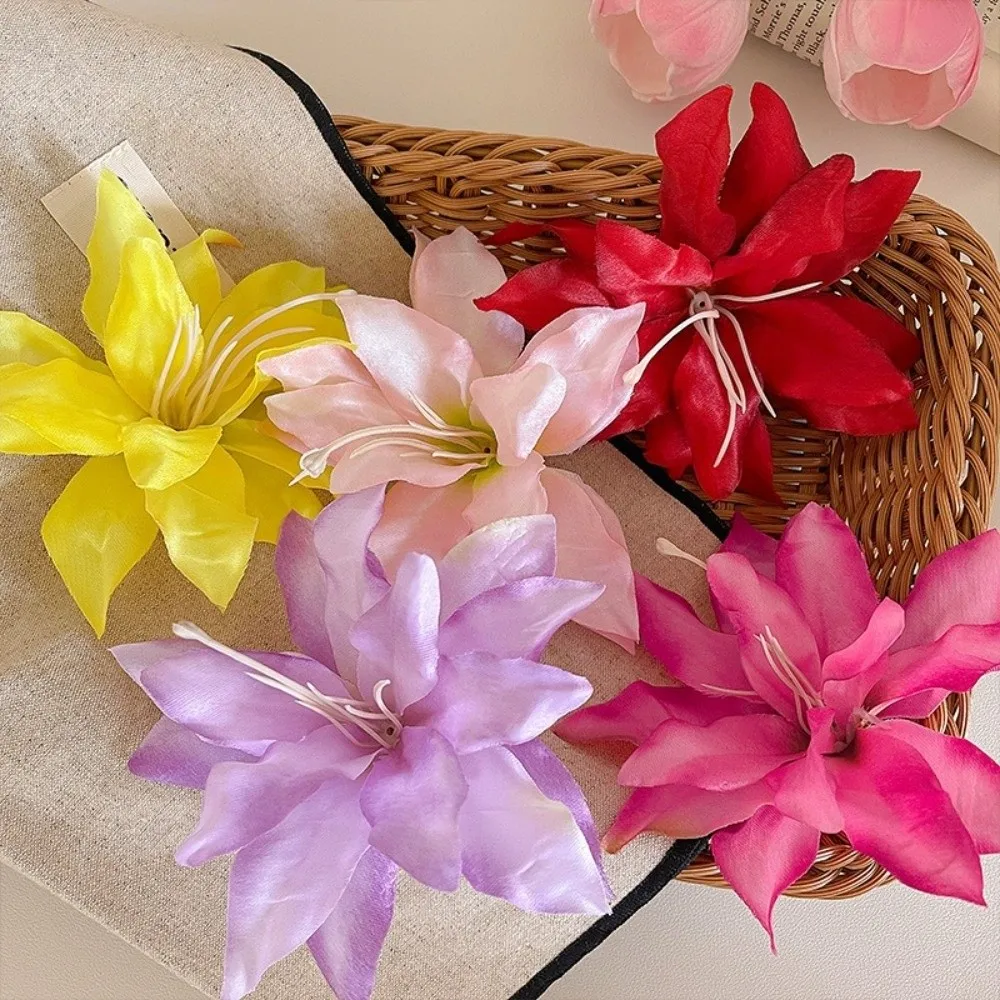Hawaii Style Simulation Flower Lily Flower Hair Clip Silk Lily French Vintage Flower Shark Clip Barrette Summer Beach
