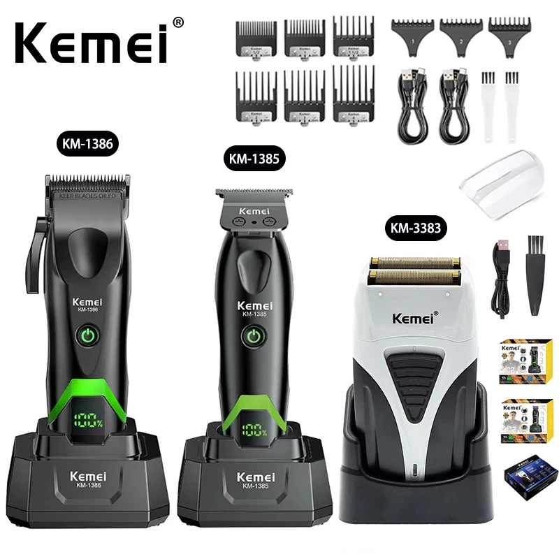 Kemei KM-1386 KM-1385 KM-3383 With Charging Base Hair Clippers Professional Electric Hair Trimmer Rechargeable Shaver For Men