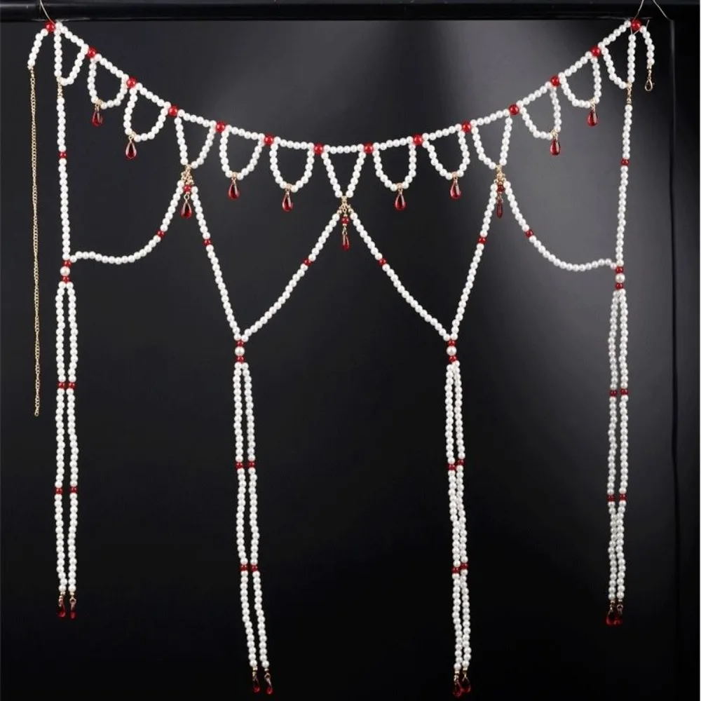 Hanfu Waist Chain - Handmade Glass Pearl Fringe, Traditional Chinese Belt, Tang Dynasty Style Skirt Accessories for Women