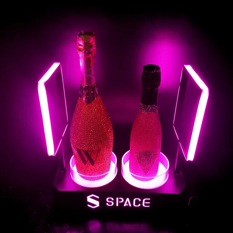 

New creative custom wine beer rechargeable wine display holder stand acrylic led Bottle Presenter glorifier for nightclub