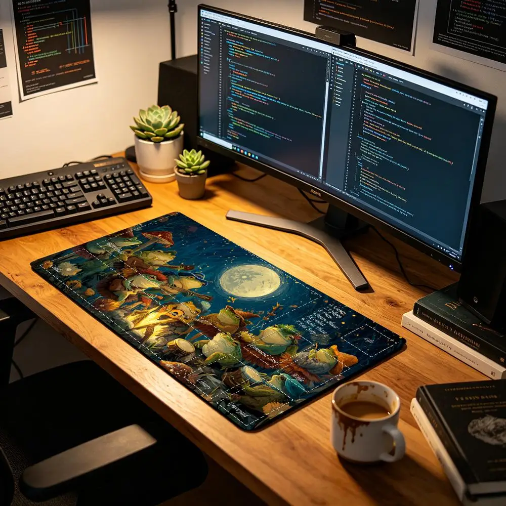 

Moonlit Frog Band Magic playmat rubber anti-slip edge locking pc accessories gaming mats Trading Card Game Desk Mat