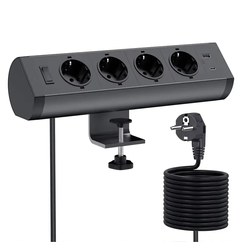 Wholesale Aluminum Alloy 4 Way Power Strip with Switch Fixed Desktop Socket Multi Outlet for Office Home Installation
