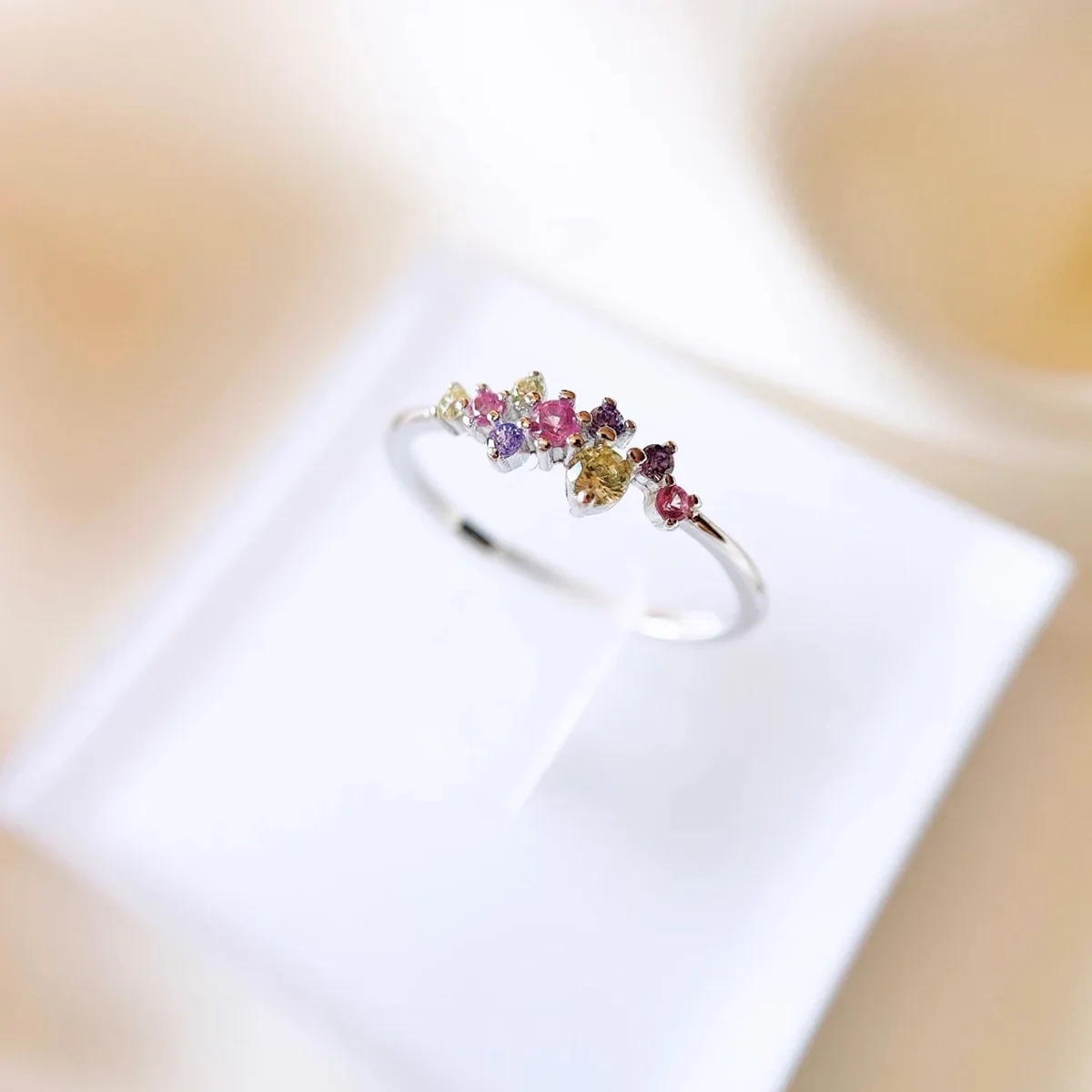 

S925 Sterling Silver Colorful Diamond Stacked Personalized Ring Gift Light Luxury Ring Jewelry for Women