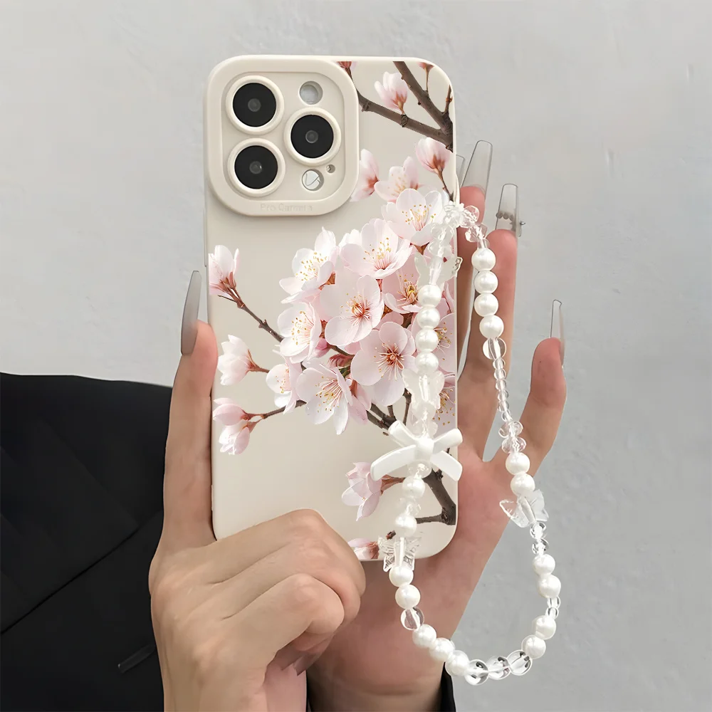 Wrist Strap Lanyard Pink Cherry Blossom Phone Cases For Samsung Galaxy S26 S25 S24 Plus A54 A56 Ultra S22 S23 A55 A34 A36 Cover view 2