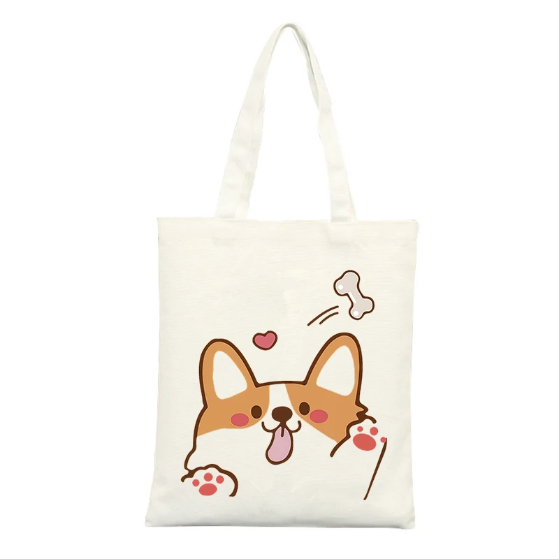 Canvas Tote Bag with Cute Corgi Dog Graphic, Ideal for Casual Daily Use and Shopping Outings