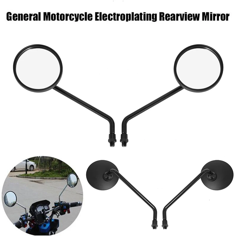 Motorcycle Round Black Rear View Side Mirrors 8mm 10mm Long Stem Rearview Mirror For Honda Harley Kawasaki Yamaha Cafe Racer