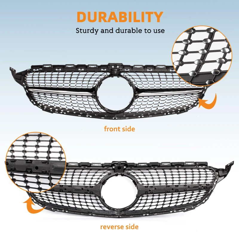 GT نمط المصد الأمامي مصبغة شواء لمرسيديز بنز C-CLASS W205 C180 C260 C300 C200 C250 2015 ~ 2018 AMG الماس نمط مصبغة