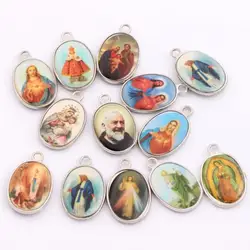 8pcs Jesus Christianism Icon Oval Charm Beads 25x15.5mm Tibetan Silver Pendants 2-Sides L1569