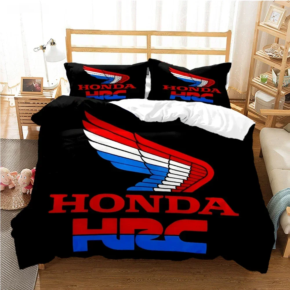 

HRC-HONDA Bedding sets Motorcycle logo Duvet Cover Comforter Soft Quilt Cover and Pillowcases for Teens Single/Double/Queen/King