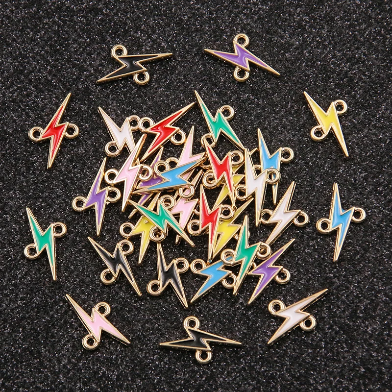 20Pcs 8 Color 9x17MM Alloy Metal Drop Oil Lightning Charm Nature Connector For DIY Bracelet Necklace Jewelry Making