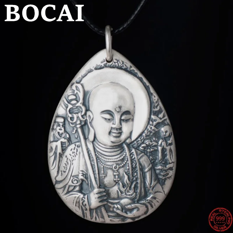 BOCAI S999 Sterling Silver Pendants for Women Men New Fashion Relief Ksitigarbha Buddha Amulet Jewelry Free Shipping