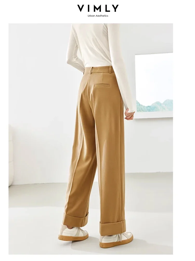 Vimly Black Baggy Pant Thick Warm Casual Trousers 2023 Winter New Office Lady Elegant Wide Leg Suit Pants Women\'s Clothing 16356