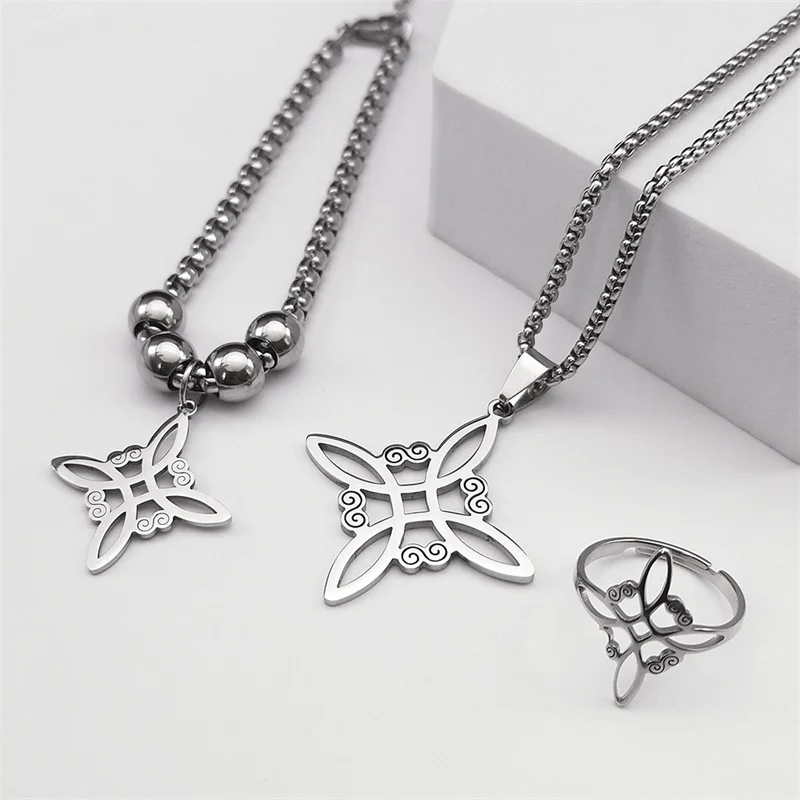 Stainless Steel Jewelry Set Witchcraft Witch Celtic Irish Knot Pendant Necklace Fashion Earring Bracelet Ring nudo de bruja