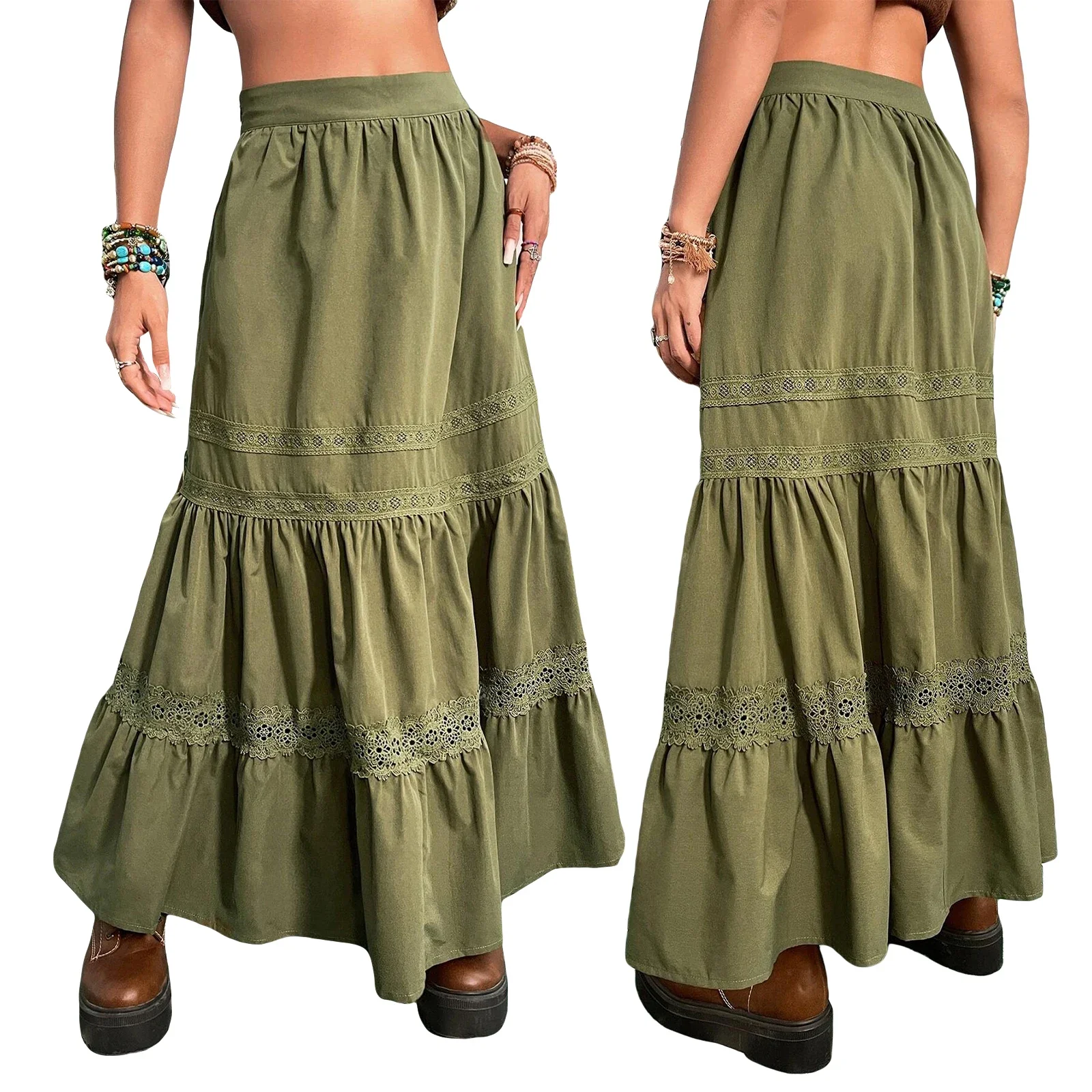 

Женская элегантная французская юбка «рыбий хвост», винтажная кружевная плиссированная юбка в стиле бохо, свободная летняя женская повседневная асимметричная струящаяся юбка на шнурке