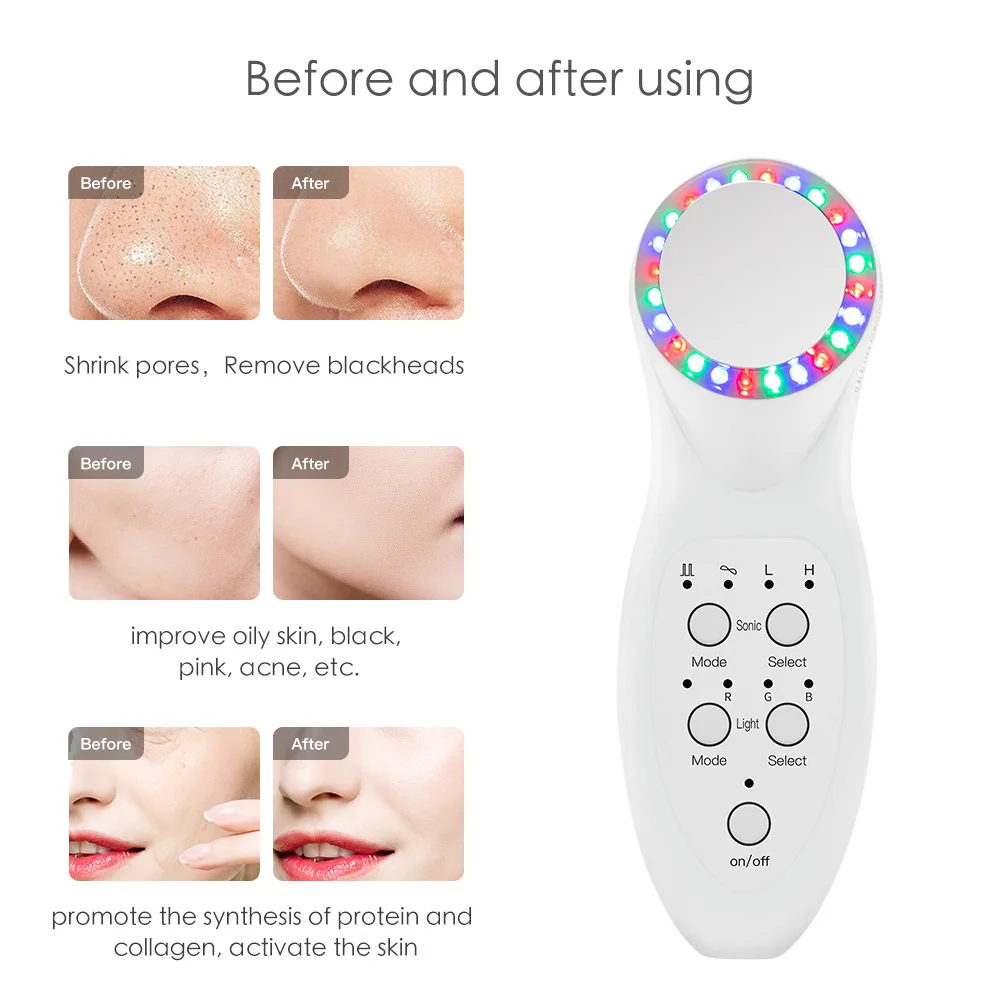 Masajeador de estiramiento facial ultrasónico para el hogar, máquina firme para apretar la piel con microcorriente, herramienta de belleza para rejuvenecimiento de fotones LED, limpieza profunda